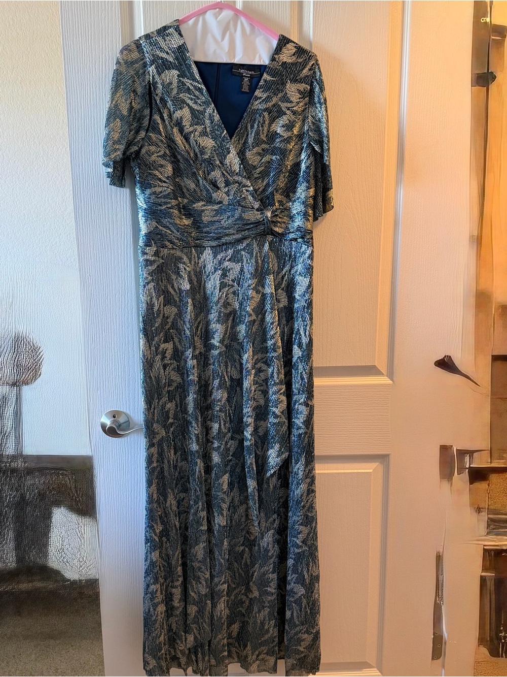 R&M Richards Navy and Cream Floral Wrap Maxi Dress